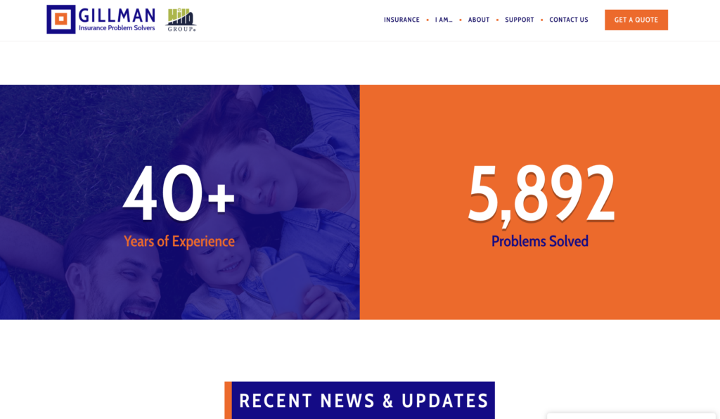 Section of a home page highlighting 40+ years of experience and customer reviews.